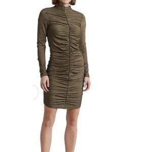 NEW $298 Veronica Beard Elson Bronze Metallic Ruched Mini Dress Small